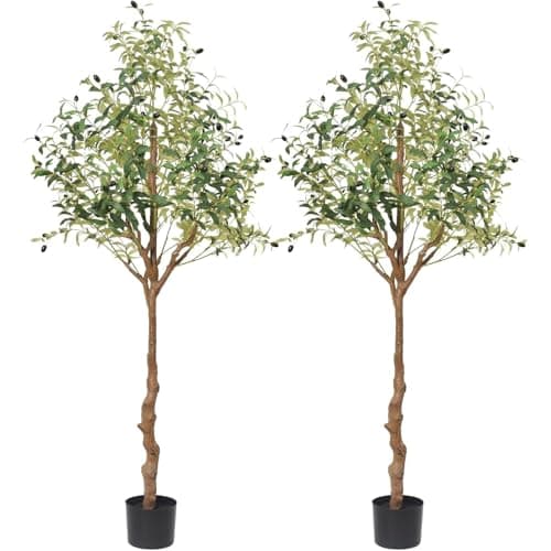 ANTING 6FT Faux Olive Tree, Artificial Olive Trees Indoor with Natural Wood Trunk & Lifelike Fruits, Fake Silk Plant with Pot, Realistic Leaves Artificial Tree for Bedroom, Living Room, Office Decor - Image 1