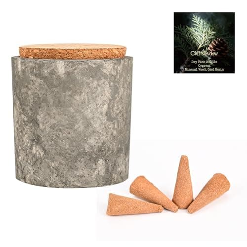 Aiimuzeum® Cedar Incense Cones 30 Pack Handcrafted Cone Incense in Reusable Concrete Jar, 20-30 Min Burn, Natural Cedar Incense Cones, Eco-Friendly Planter Container, Relaxation Meditation Incense