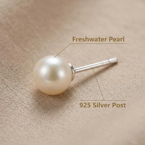 ANNIE WU Freshwater Pearl Stud Earrings, 925 Sterling Silver Hypoallergenic Earrings for Women, Dainty Round Pearl Earrings, Elegant Daily Jewelry, Gift Box Included - Thumbnail 3