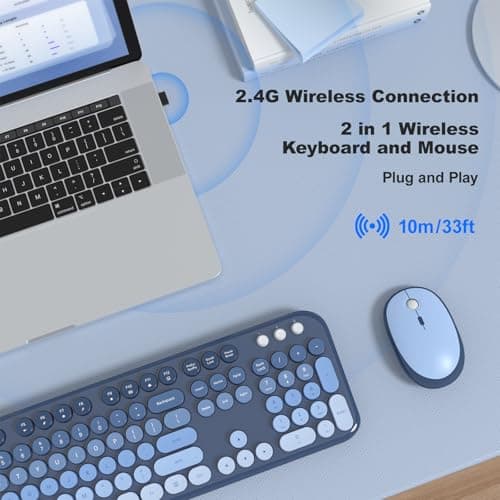 Atelus Wireless Keyboard and Mouse Combo, Typewriter Full Size Keyboard with Number Pad, Ergonomic Design for Windows PC Computer Laptop Desktop, Home and Office Use -Blue - Thumbnail 2