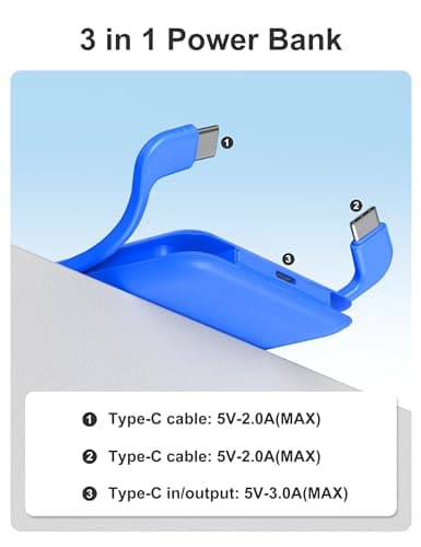miisso 10000mAh Compatible with iPhone 15/16/17 and Android, Slim Portable Charger with Built in Cable, Power Bank Travel Charger External Battery Pack for Phone, 3 Output USB Type C Cord, Deep Blue - Thumbnail 5