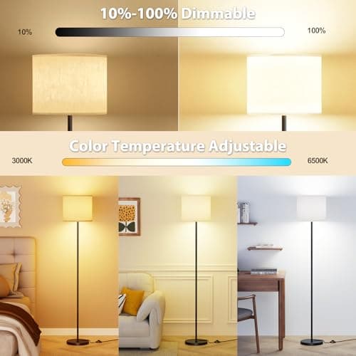 Keepsmile Dimmable Floor Lamps for LivingRoom with 12W LED Bulb, Foot Switch, Remote Custom Color Temperature Floor Light, Linen Shade Standing Lamps, Modern Tall Lamp for Office Bedroom Kid Room - Thumbnail 3