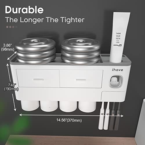 iHave Toothbrush Holders Wall Mounted with Toothpaste Dispenser & 4 Cups - Thumbnail 4