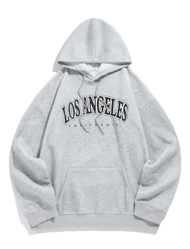 ZAFUL Mens Hoodies Unisex Hoodie Y2K Letter Graphic Print Long Sleeve Drawstring Hoodie Sweatshirt Men Women Streetwear Light Gray XL - Image 1