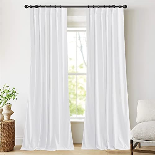 NICETOWN White Curtains 90 inches Long 2 Panels Set (52-inch Wide), Thermal Insulated Sound Reducing Blackout Curtains and Drapes for Film, Window Curtains for Large Door Windows