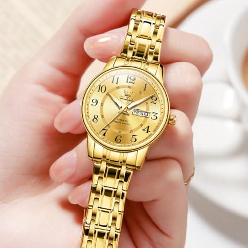 OLEVS Watch Women Gold Watches for Women Luxury Stainless Steel Waterproof Small Wrist Large Face Simple Analog Quartz Womens Watch Easy to Read Silver Arabic Numerals Ladies Watches - Thumbnail 2