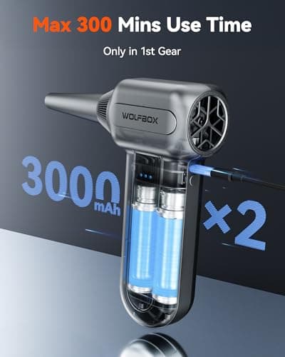 WOLFBOX MF70 Compressed Air Duster-110000 RPM Electric Air Duster with Extended Runtime, 3-Speed Rechargeable Air Blower for Keyboard, Computer, Camera, Car, Home, 5 Nozzles - Thumbnail 5