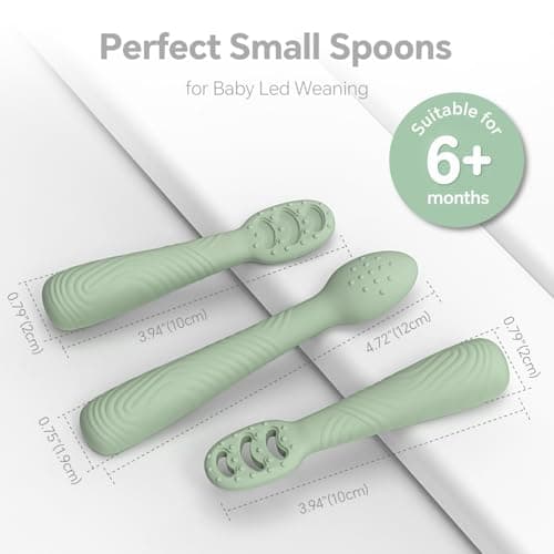 Baby Spoons Self-Feeding 6+ Months, 6 Pack Silicone Training Spoon Set for Baby Led Weaning, 3-Stage & Easy Grip First Utensils for Toddlers Learning Eating Essentials, Dishwasher Safe (Blue Green) - Thumbnail 3