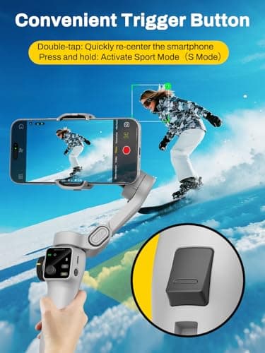 AOCHUAN Smartphone Gimbal Stabilizer for iPhone & Android, 3-Axis Phone Gimbal with Bluetooth Remote Control, Built-in 7.8” Extendable Rod, Face Tracking, Video Stabilizer – Smart V8 Kit White - Thumbnail 6