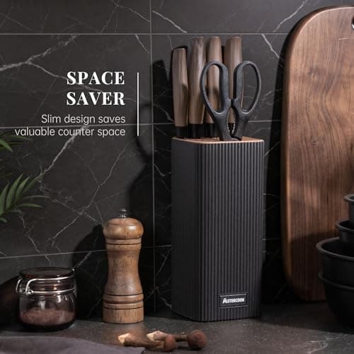 Astercook Knife Set, 6-Piece Kitchen Knife Set with Block, High Carbon Stainless Steel Ultra Sharp Kitchen Knives, Wood Grain Handle, Dishwasher Safe Knife Block Set, Black - Thumbnail 3