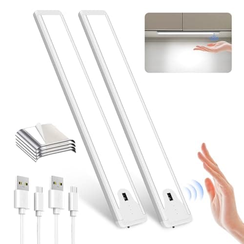 Pak 16 Inch Under Cabinet Lights, Hand Wave Sensor 83 LED Indoor Cabinet Lighting, USB Rechargeable Wireless Closet Light, Stepless Dimming Under Counter Light for Kitchen, Shelves, Bedroom, 2 Pack - Image 1