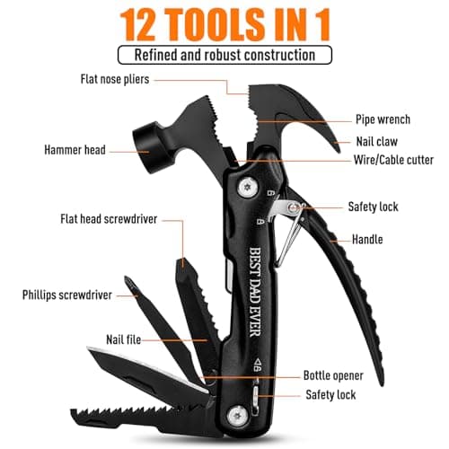 BIIB Fathers Day Mens Gifts for Husband Dad Grandpa, 12 in 1 Hammer Multitool Camping Essentials, Gifts for Men, Personalized Fathers Day Dad Gifts from Daughter Son Wife, Camping Gear Survival Tools - Thumbnail 3