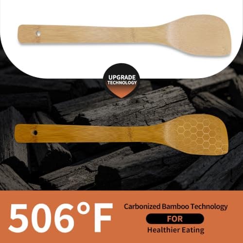 Krysclove Natural Carbonized Bamboo Spoons for Cooking,Dark Premium Bamboo Kitchen Utensil Set 6-Piece,Durable Heat-Resistant Tools for Non-Stick Pans (Carbonized Bamboo 01) - Thumbnail 5