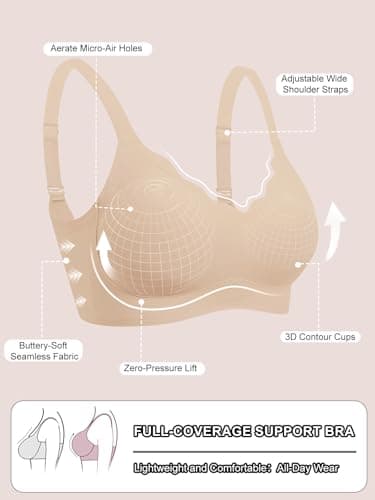 COCOMARTS Jelly Bras for Women No Underwire Seamless Push Up Scalloped Tshirt Bralettes Comfortable Wireless Everyday Bra Nude Medium - Thumbnail 5
