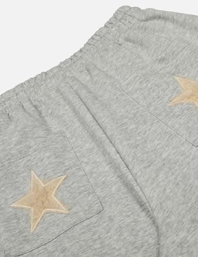 Aelfric Eden Star Applique Baggy Barrel Sweatpants Wide Leg Elastic Waisted Sweat Pants Y2K Casual Lantern Trouser Grey Small - Thumbnail 4