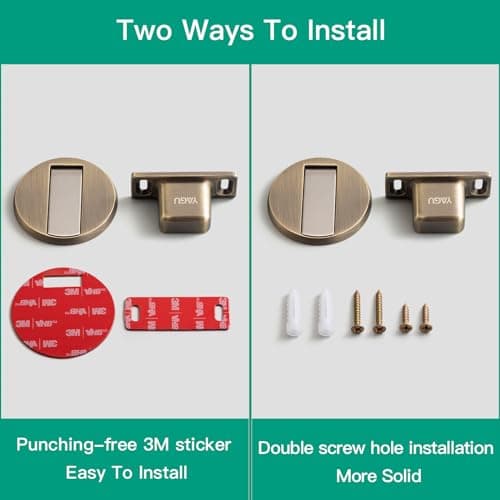 YAGU 1 Pack Zinc Alloy Magnetic Door Stopper, Invisible Door Catch with Dual Adhesive and Conceal Screw Mount No Drilling, Floor Mount Magnet Door Holder for Bottom of Door (Brushed Bronze) - Thumbnail 5