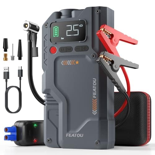 Featou Jump Starter with Air Compressor, 5 in 1 Functional Jump Box 5500A Peak Power Pack with 150PSI Digital Tire Inflator, Portable Car Charger Jumper for 9.0L Gas or 7.5L Diesel