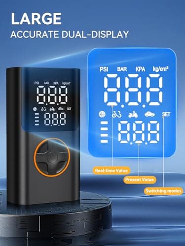 AIRSURE Tire Inflator Portable Air Compressor, Bike Pump with Gauge and USB Charging Output, 150PSI Fast Inflation Portable Tire Inflator for Car Bicycles Motorcycles Scooter Balls - Thumbnail 5