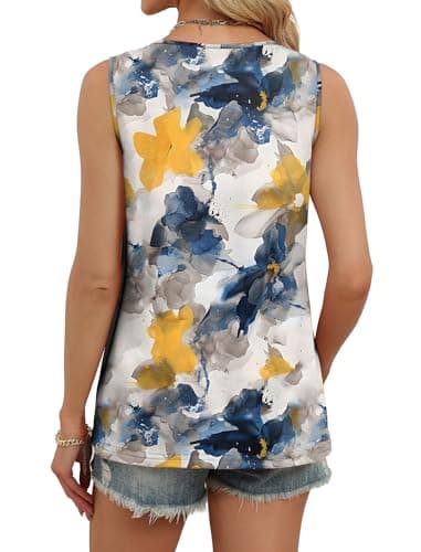 WIHOLL Summer Womens Boho Tops Fashion Clothing Plus Size Tank Tops V Neck Travel Cruise Outfits T Shirts Patterned-Flower 2XL - Thumbnail 5