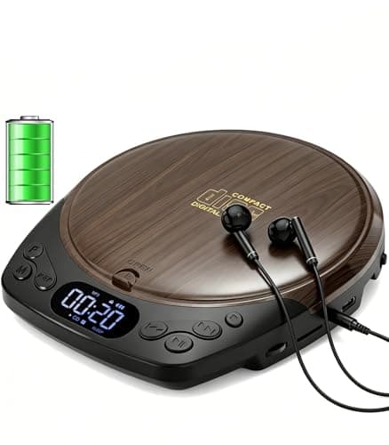 Rechargeable Discman CD Player with Headphones, Portable CD Player for Car & Home, Small CD Players Portable with 60s Anti-Skip, Supports CD/MP3/WMA/TF Card/AUX, Backlit/Lock/Programmable/Timer(walnut - Image 1