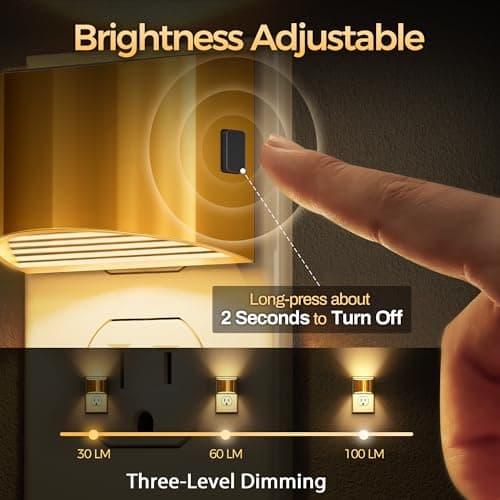 DORESshop LED Night Light[2 Pack], Golden Night Lights Plug into Wall, 3 Level Brightness Adjustable Plug in Night Light, Dusk to Dawn Sensor, Nightlights for Adults, Bedroom, Bathroom, Hallway, 3000K - Thumbnail 2