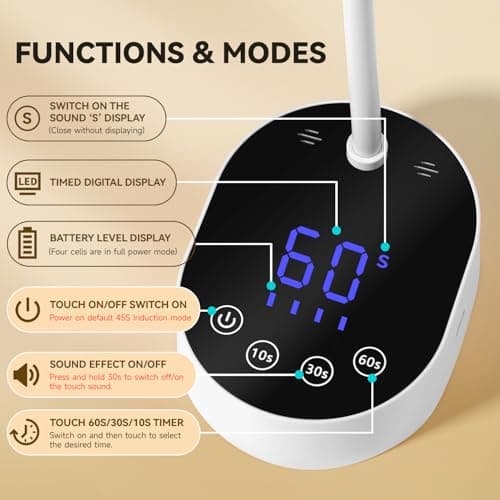 AORAEM UV Nail Lamp, Gooseneck Mini U V Light for Gel Nails, 36W Rechargeable LED Flash Cure Lamps with 4 Timers & Auto Sensor, Quick Dry Professional Nail Dryer for Salon Home DIY Use, White - Thumbnail 4