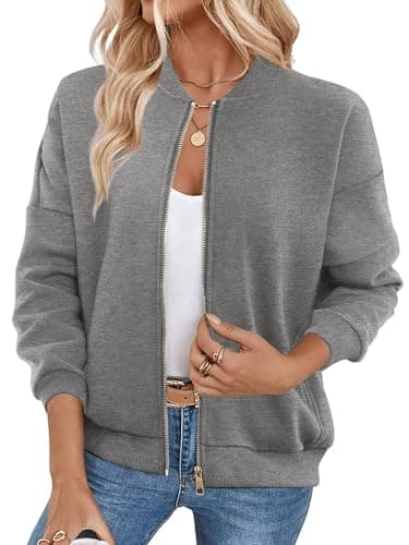 GEMLON Womens Zip Up Sweatshirts Jackets Long Sleeve Casual Loose Outwear with Pockets Dark Grey 2XL - Image 1