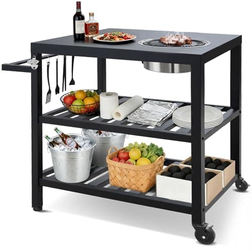 Outspurge Outdoor Grill Cart with Grill Kit, Movable BBQ Prep Tables Station with Wheels, Dining Cart Table with 2-Tier Storage Cart, 33.3" Lx19.9W x33.2H Grill Table, Black - Image 1