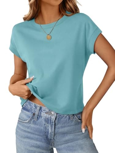 Teal Tops for Women Crop Tops Cap Sleeve T Shirt Cotton Crewneck T Shirts for Women Loose Fit 2026