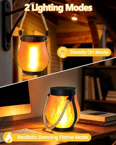 6 Pack Solar Lanterns Outdoor Waterproof, Gen2 Flickering Flame Lanterns with 2 Modes, Dual Charging (USB/Solar) Decorative Hanging Table Solar Outdoor Lights for Tree Garden Porch Yard Patio - Thumbnail 2