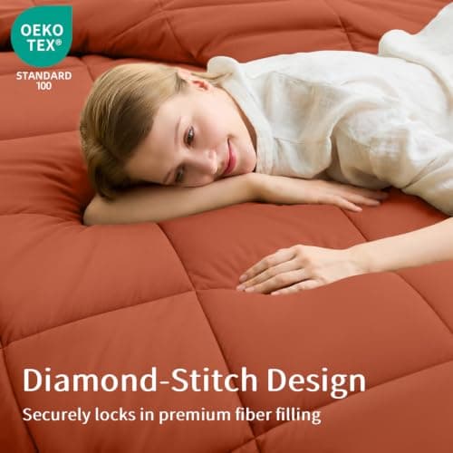 FUANNA 7 Pieces Full Size Comforter Sets, All Season Bedding Sets Full Size, Luxury Soft Bed in a Bag with Comforter, Flat Sheet, Fitted Sheet, Pillowcases & Pillow Shams, Burnt Orange - Thumbnail 4