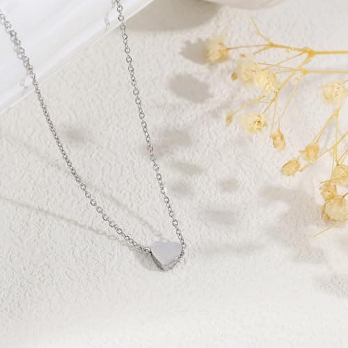 BAYLAY Silver Heart Necklace for Women, 18K Silver Plated Heart Necklace Tiny Heart Charm Pendant Necklaces for Women Silver Jewelry Mothers Day Gifts for Mom Grandma Wife Women - Thumbnail 6