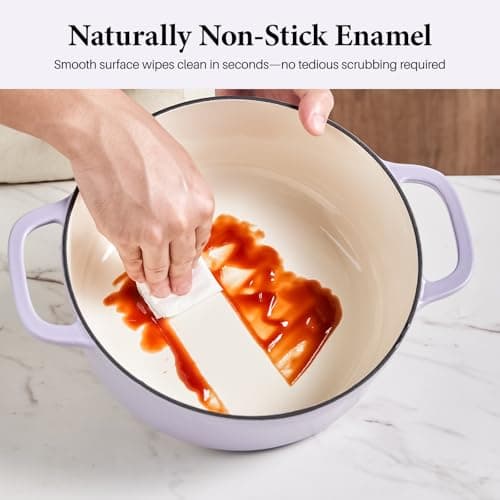 WANGYUANJI Enameled Cast Iron Dutch Oven with Lid, 3.7 Quart Round Bread Baking Pot, 9.4 Inch Non-Stick Enamel Cookware for Sourdough, Braising, Stews, Oven Safe to 500°F, Induction Compatible, Purple - Thumbnail 3