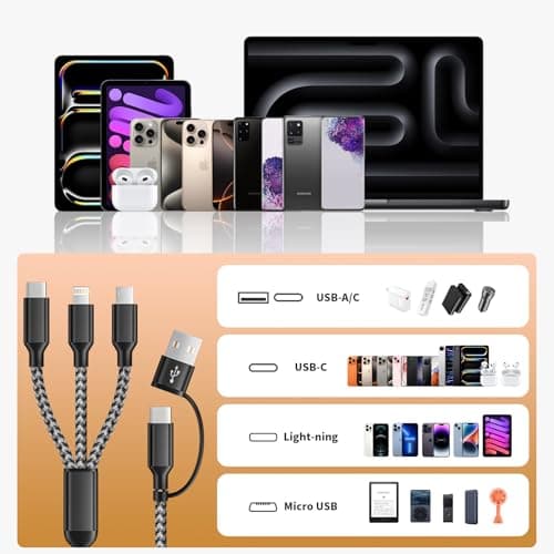 Multi Charging Cable 5 in 1, 2Pack 5FT USB C/A Multi Charger Cable to Type-C/Micro USB Port, Nylon Braided USB C Multiple Charger Cord for All Devices, Universal Phone Charger Cord for Cell Phones - Thumbnail 5