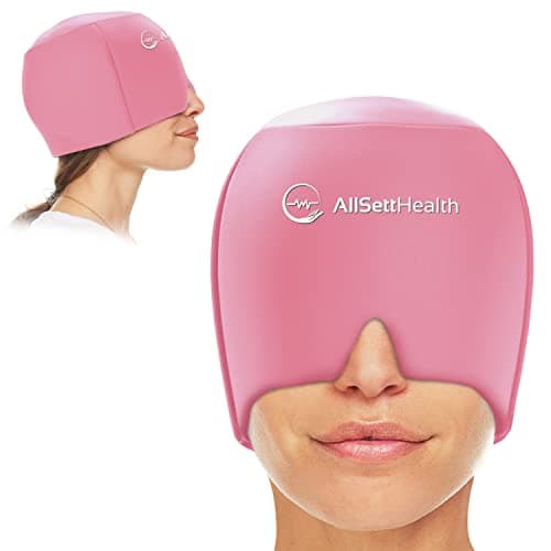 Migraine Relief Cap Ice Head Wrap Headache and Migraine Hat | Headache Relief with Hot/Cold Gel Head Ice Pack with Face and Eye Headache Mask Compress, Pink - Image 1