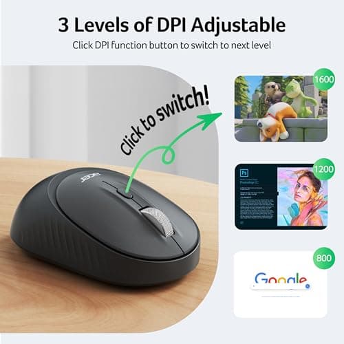 Acer Bluetooth Wireless Mouse for Laptop, Computer Mouse Wireless (BT5.2+2.4GHz), Small to Medium Size, Left & Right Handed Office USB Mice with USBA Receiver, 4 Buttons, Compatible with PC, Desktop - Thumbnail 3