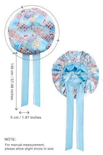 Vettres Hair Bonnet for Sleeping Satin Lined Sleep Cap Double Layer Silk Head Wrap for Curly Natural Hair Strawberries Blue Plaid - Thumbnail 4