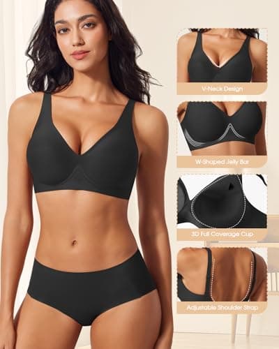 LIIJOO Push Up Bras for Women Wireless Deep V Sports Bra Seamless Comfort Bralette No Underwire Supportive Sexy Lift Everyday Workout Bra（Black,M Size） - Thumbnail 3