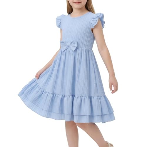 Mariy Riseni Flower Girl Dress Summer Ruffle Sleeve A-Line Bow Toddler Girls Wedding Birthday Party Dress Size 5-12Y - Image 1