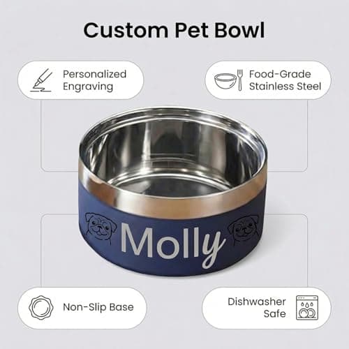 Personalized Engraved Dog Cat Bowl – Custom Name & Cute Pattern, 304 Stainless Steel, Double Layer, Durable, Easy Clean, Pet Gift for Small to Large Pets - Thumbnail 4