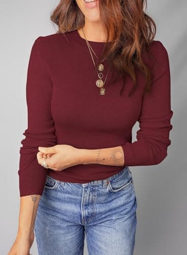 Dokotoo Womens Long Sleeve Sweaters Wool Blend Crew Neck Sweater Shirts Business Casual Work Tops 2026 Fall Outfits Lightweight Basic Womens Clothing Red X-Large - Thumbnail 3