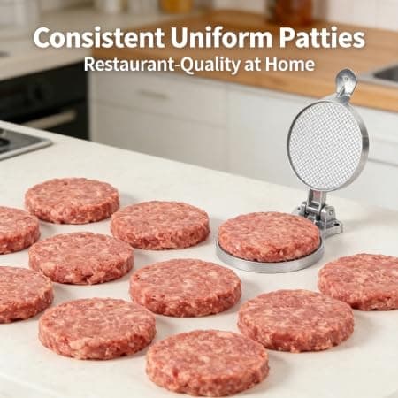 Adjustable Burger Press, Food-Grade Aluminum Patty Maker with Non-Stick Textured Plates, 4.5 Inch (118mm) for 6-8 oz Burgers, Ergonomic Design for Home Cooks & Commercial Kitchens - Thumbnail 3