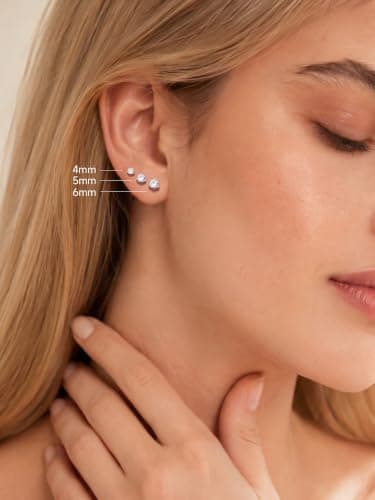 Justbeingcute Sterling Silver Diamond Earrings 6.5mm April Birthstone Stud Gemstone Cubic Zirconia Stud Earrings Jewelry Timeless Round Cut Hypoallergenic Everyday Minimalist 1ct - Thumbnail 6