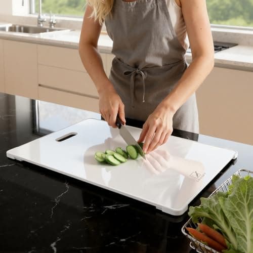 Glass Cutting Board,16"x12" Non Toxic Tempered Glass Chopping Board for Kitchen with Non-Slip Feet, House Warming Gift for New Home, Gifts for Women, Christmas Gift for Mom - White - Image 1