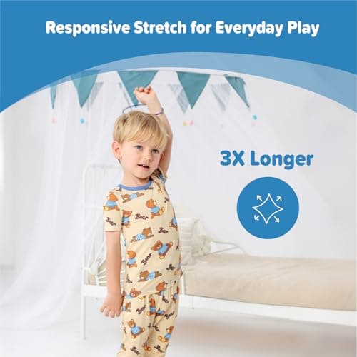 NewSeed Kids 2-Piece So Soft 2-Piece Playtime Set – Short Sleeve Crew Neck Top with Matching Leggings, Little to Big Kids (Bear, 3-4Y) - Thumbnail 3