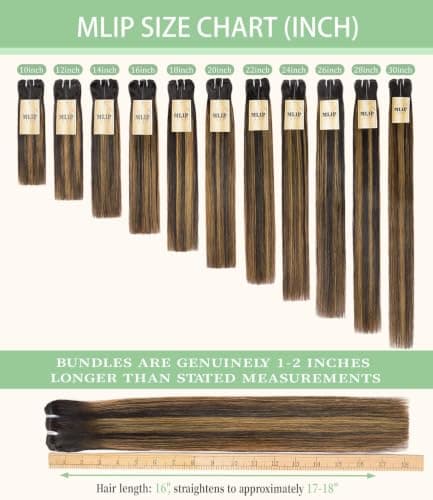 MLIP Raw Bundles Human Hair Straight, No Tangle Shedding, Keep Texture Silky Soft After Multiple Washes, 16A Raw Indian Hair Bundles 26 28 30 Inches, Brown Highlight Bundles - Thumbnail 3