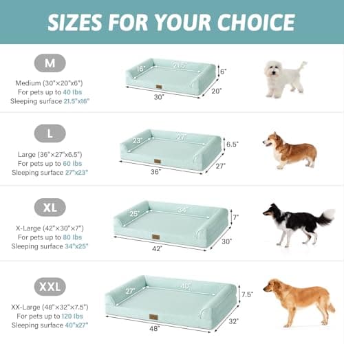 Cooling Dog Bed, Orthopedic Foam Dog Bed with Sides, Removable Cover & Waterproof Lining and Nonskid Bottom, Comfortable Pet Beds for Medium Dogs, Green (36" L x 27" W x 6.5" Th) - Thumbnail 2