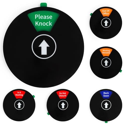 Office Door Sign – 6 in 1 Rotating Plastic Privacy Sign with “In a Meeting/Do Not Disturb/Back Soon/Working Remotely/Please Knock/Out of Office” – Strong Adhesive + Magnets, No-Residue Removal, Works on Glass/Wood/Metal Doors – 6 Inch, Black - Image 1