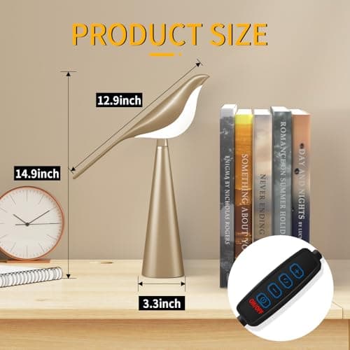 Xhope4u Small Desk Lamp, Bird Lamp, 10 Level Dimmable Brightness Bedside Night Light, Bedroom Table Lamp for Dorm, Office, Gifts, Reading, 3 Colors, Metal Finish, Gold, 360° Rotation - Thumbnail 4
