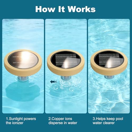 Solar Pool Ionizer for Above Ground, Floating Copper Pool Cleaner Purifier Cuts Chlorine by 85% Works for Pools Up to 45,000 Gal, Swimming Pools Water Cleaner for in-ground Pools and spas (Yellow) - Thumbnail 5